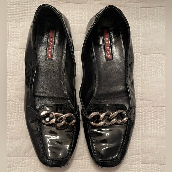 Prada Black Patent Leather Loafer with Chain - Picture 3 of 11